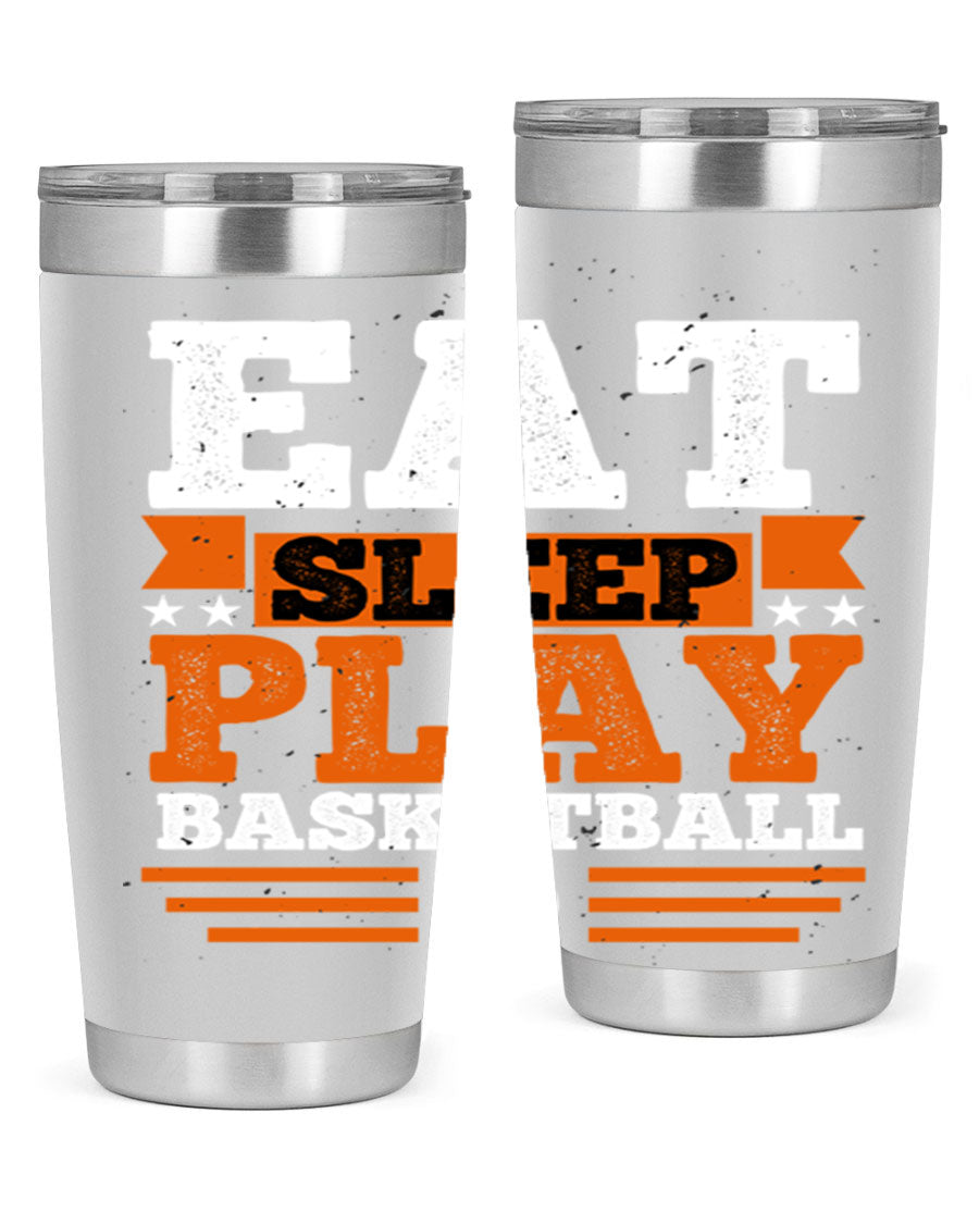 A stylish 20oz and 30oz stainless steel tumbler with 'Eat Sleep Play Volleyball' printed design, perfect for athletes.