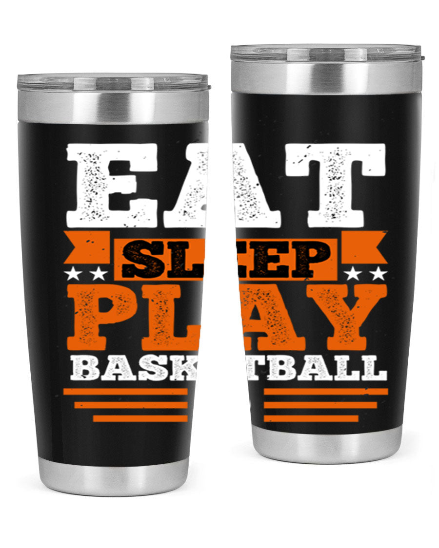 A stylish 20oz and 30oz stainless steel tumbler with 'Eat Sleep Play Volleyball' printed design, perfect for athletes.