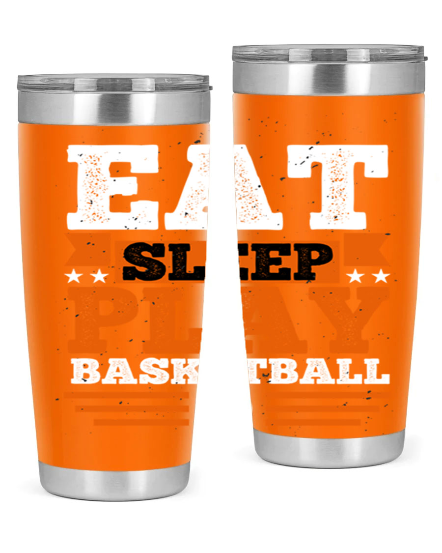 A stylish 20oz and 30oz stainless steel tumbler with 'Eat Sleep Play Volleyball' printed design, perfect for athletes.