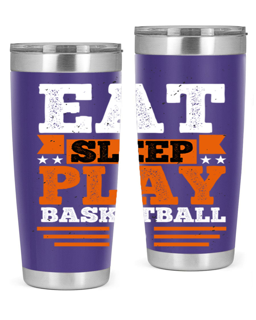 A stylish 20oz and 30oz stainless steel tumbler with 'Eat Sleep Play Volleyball' printed design, perfect for athletes.