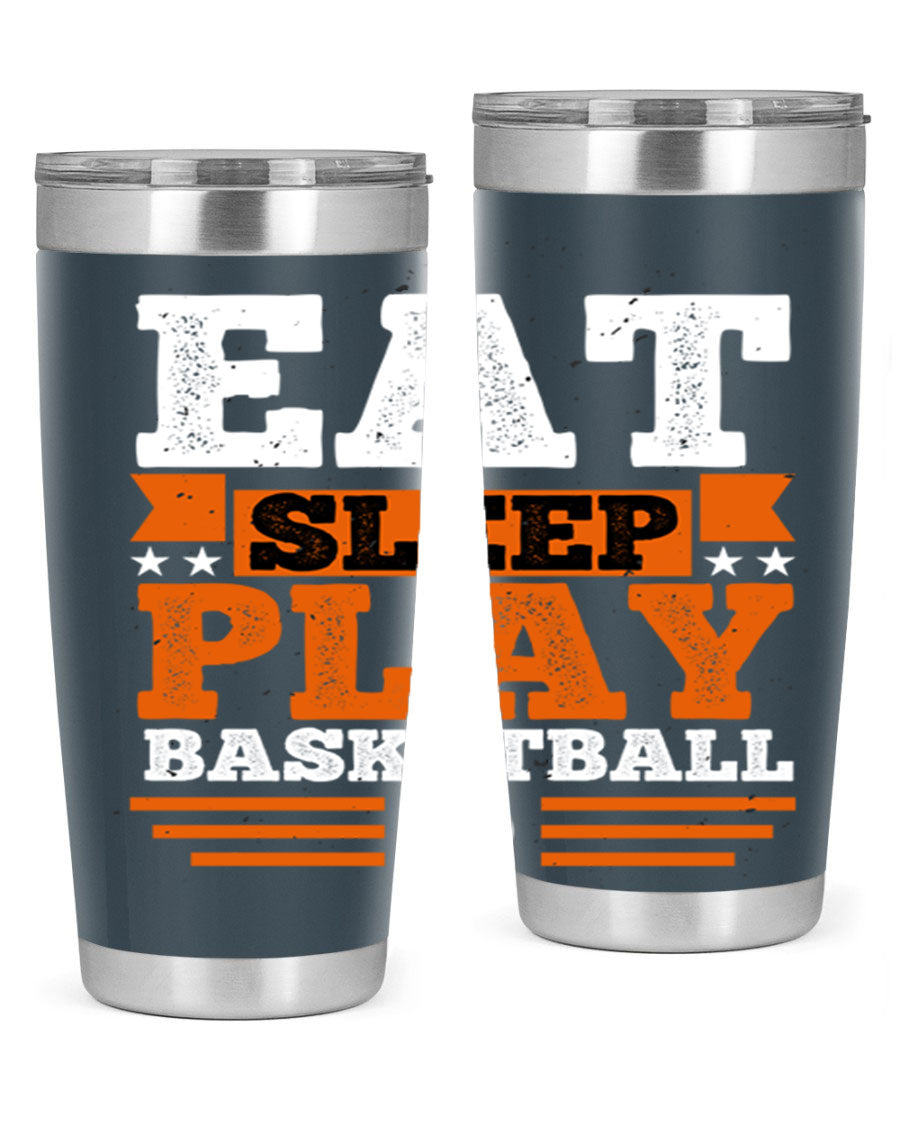 A stylish 20oz and 30oz stainless steel tumbler with 'Eat Sleep Play Volleyball' printed design, perfect for athletes.