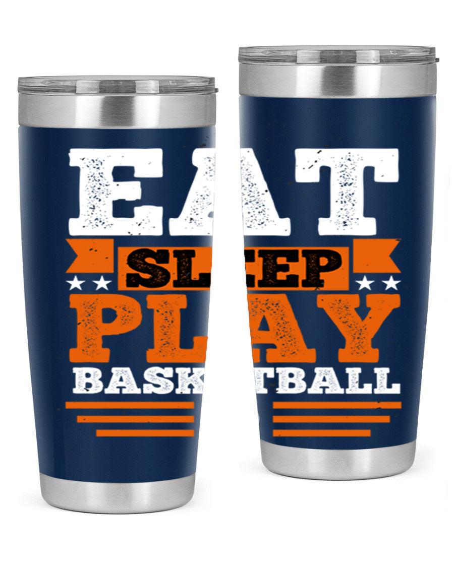 A stylish 20oz and 30oz stainless steel tumbler with 'Eat Sleep Play Volleyball' printed design, perfect for athletes.