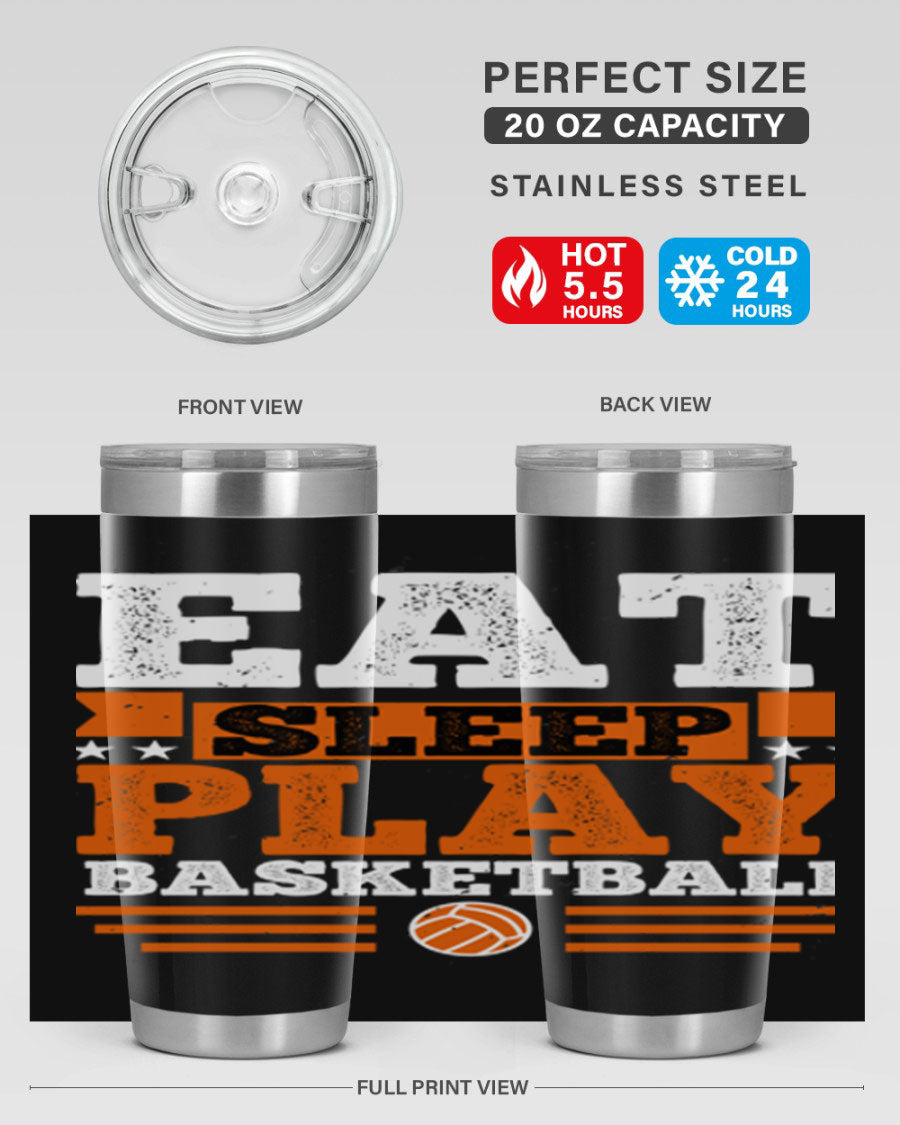 A stylish 20oz and 30oz stainless steel tumbler with 'Eat Sleep Play Volleyball' printed design, perfect for athletes.