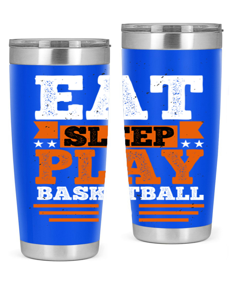 A stylish 20oz and 30oz stainless steel tumbler with 'Eat Sleep Play Volleyball' printed design, perfect for athletes.