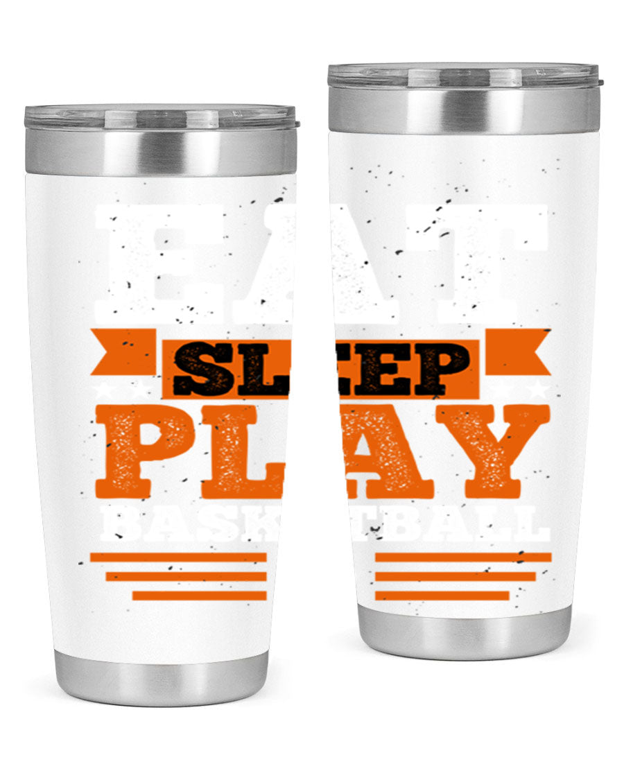 A stylish 20oz and 30oz stainless steel tumbler with 'Eat Sleep Play Volleyball' printed design, perfect for athletes.