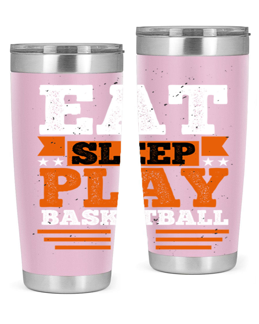 A stylish 20oz and 30oz stainless steel tumbler with 'Eat Sleep Play Volleyball' printed design, perfect for athletes.