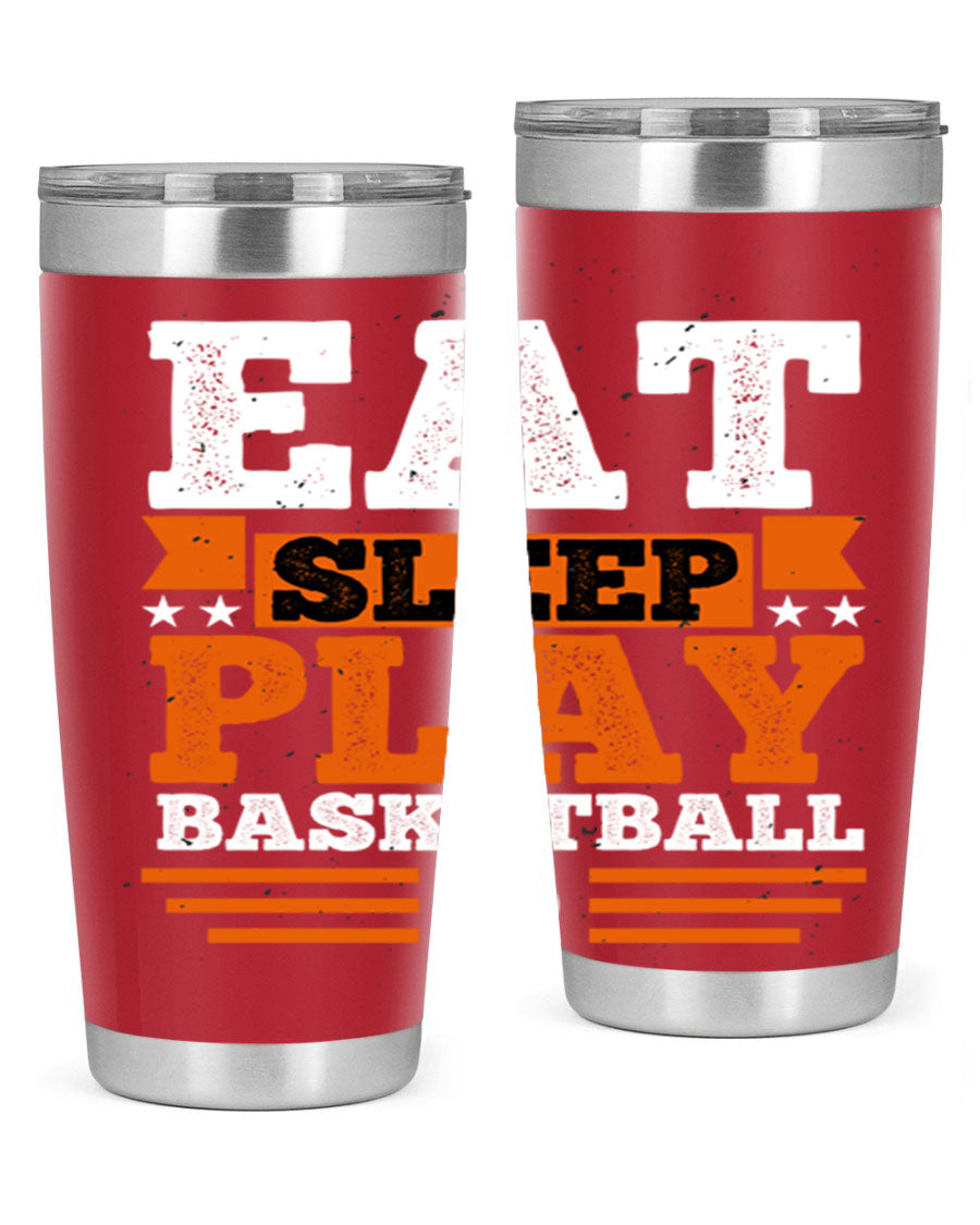A stylish 20oz and 30oz stainless steel tumbler with 'Eat Sleep Play Volleyball' printed design, perfect for athletes.