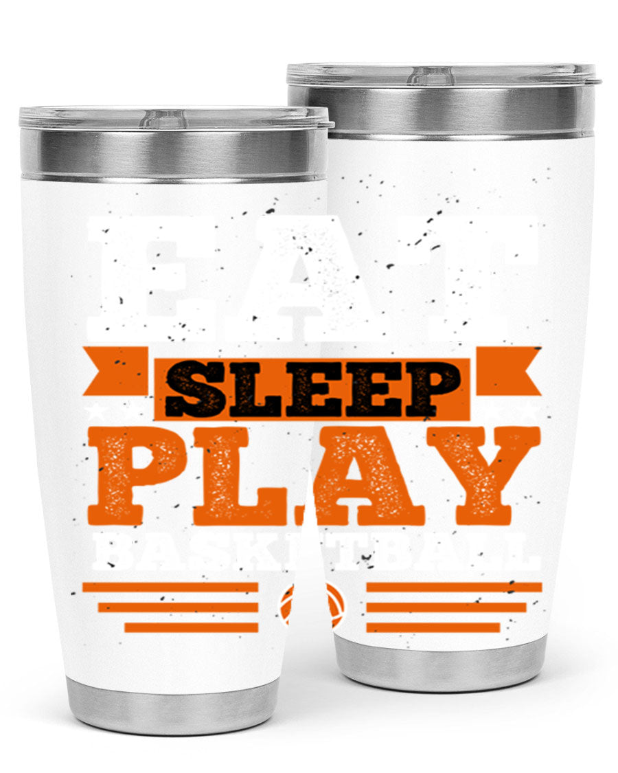 A stylish 20oz and 30oz stainless steel tumbler with 'Eat Sleep Play Volleyball' printed design, perfect for athletes.