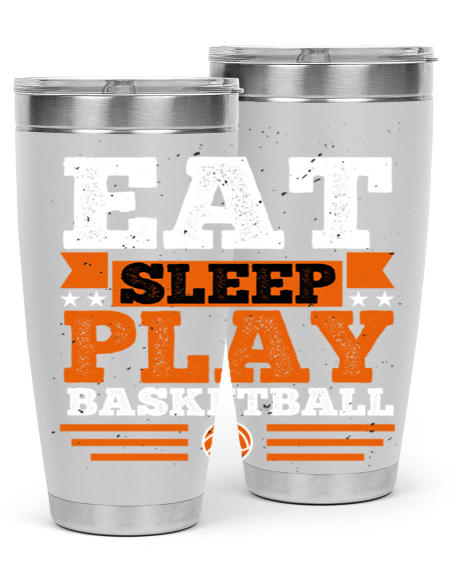 A stylish 20oz and 30oz stainless steel tumbler with 'Eat Sleep Play Volleyball' printed design, perfect for athletes.