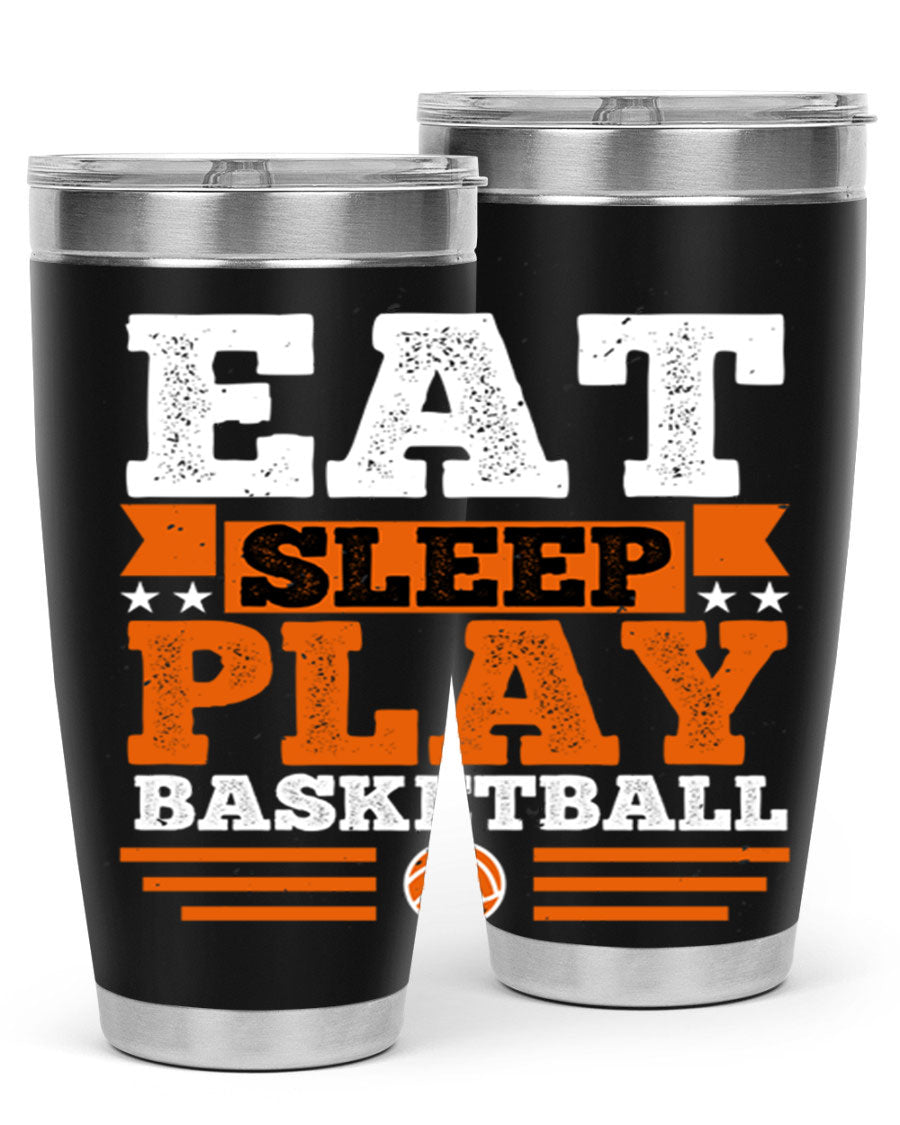 A stylish 20oz and 30oz stainless steel tumbler with 'Eat Sleep Play Volleyball' printed design, perfect for athletes.
