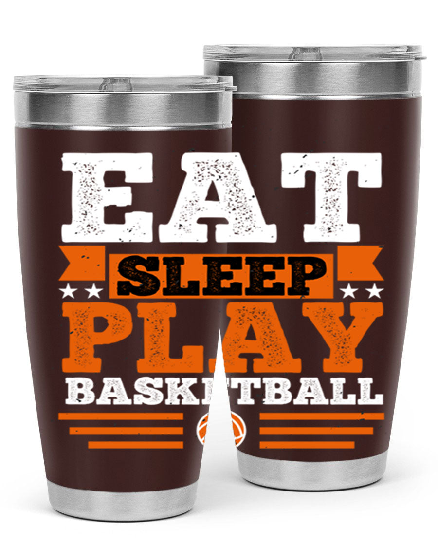 A stylish 20oz and 30oz stainless steel tumbler with 'Eat Sleep Play Volleyball' printed design, perfect for athletes.
