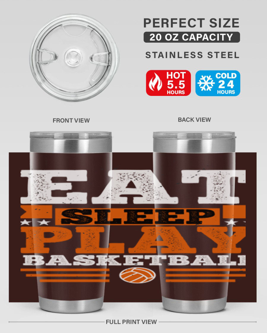 A stylish 20oz and 30oz stainless steel tumbler with 'Eat Sleep Play Volleyball' printed design, perfect for athletes.