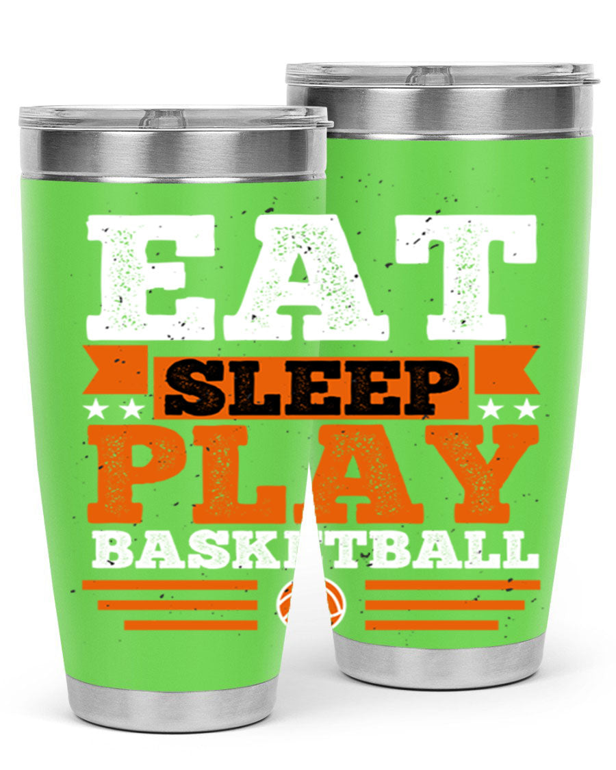 A stylish 20oz and 30oz stainless steel tumbler with 'Eat Sleep Play Volleyball' printed design, perfect for athletes.