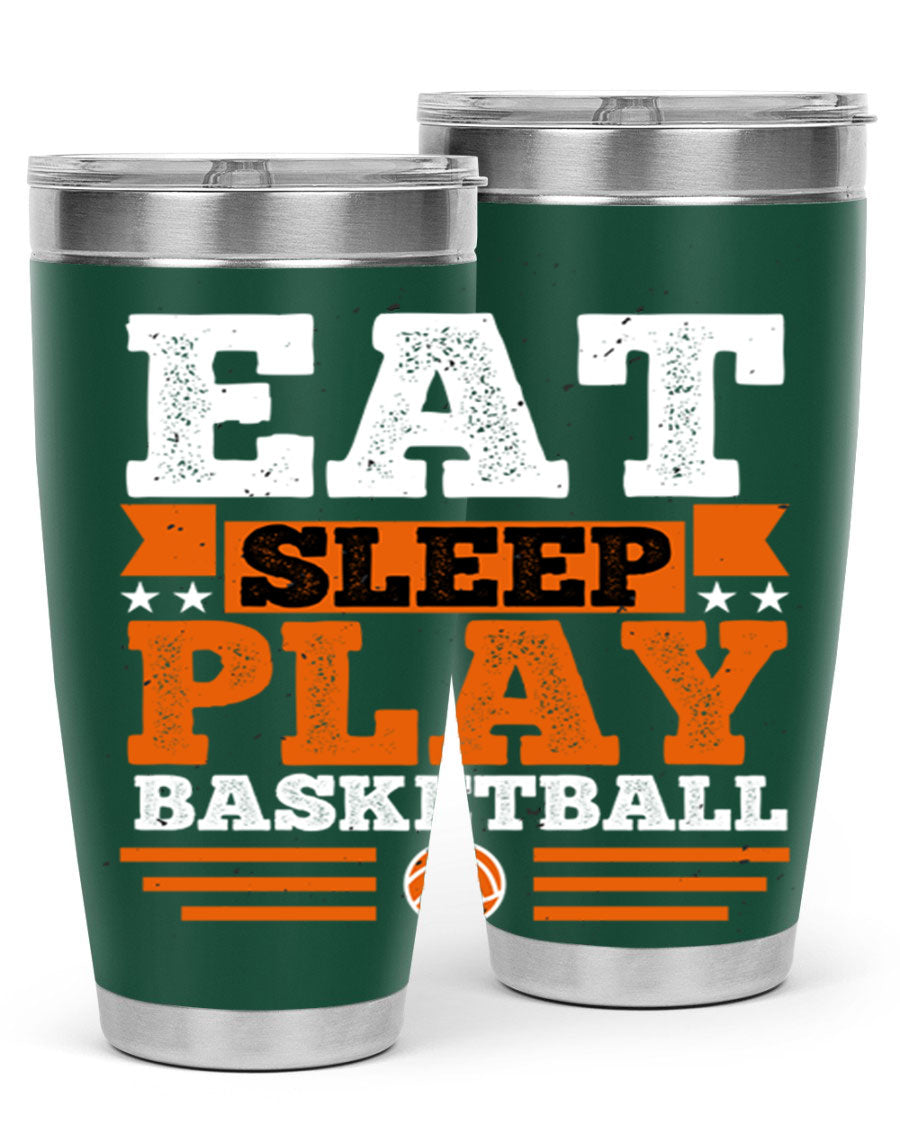 A stylish 20oz and 30oz stainless steel tumbler with 'Eat Sleep Play Volleyball' printed design, perfect for athletes.