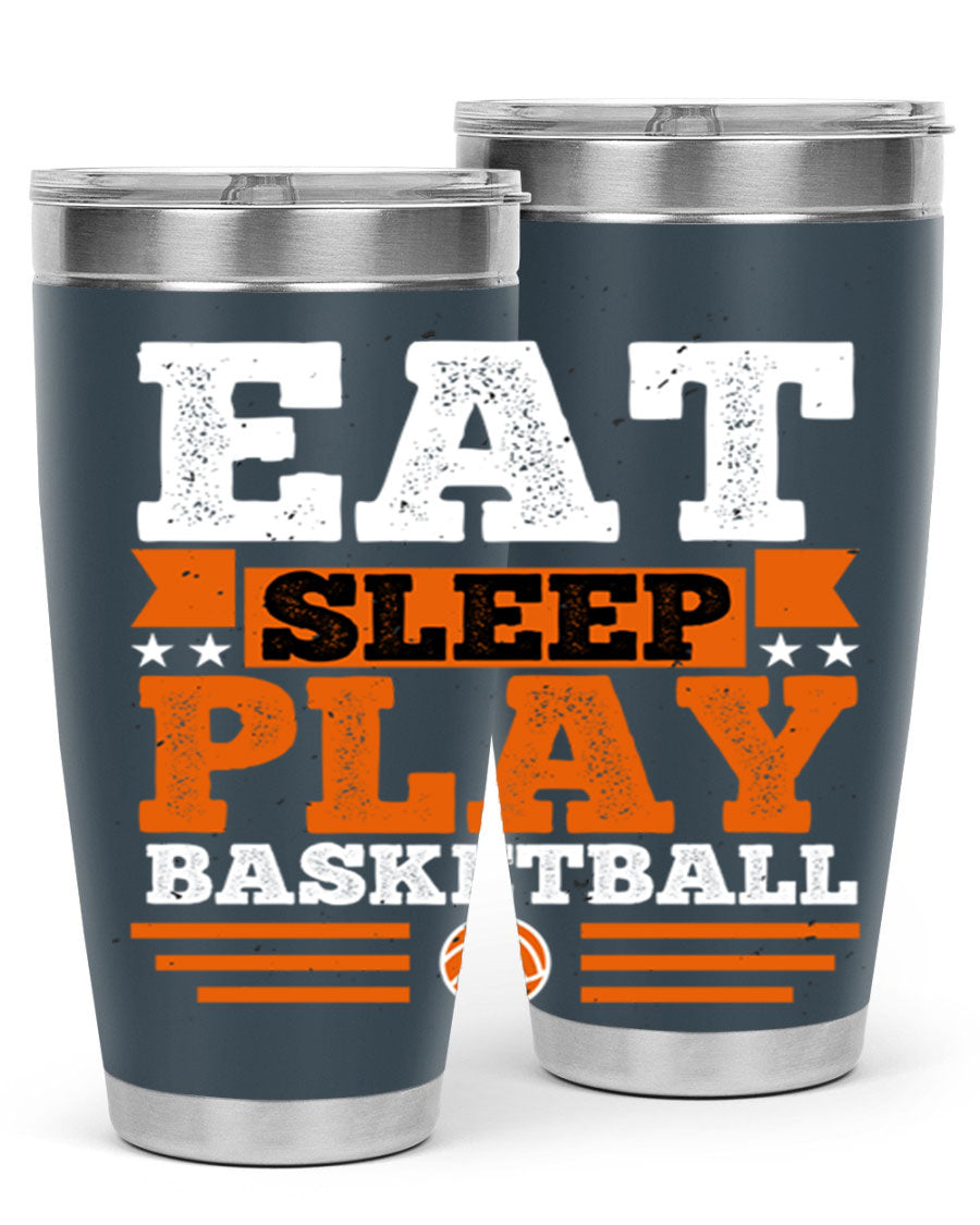 A stylish 20oz and 30oz stainless steel tumbler with 'Eat Sleep Play Volleyball' printed design, perfect for athletes.