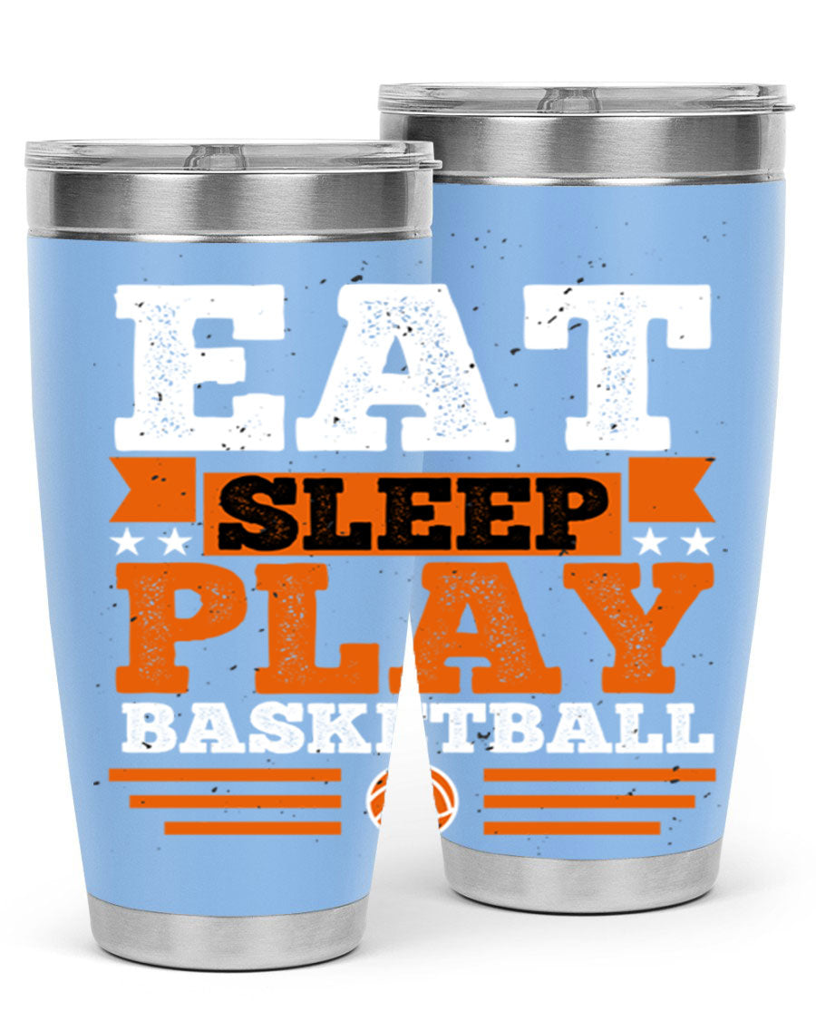 A stylish 20oz and 30oz stainless steel tumbler with 'Eat Sleep Play Volleyball' printed design, perfect for athletes.