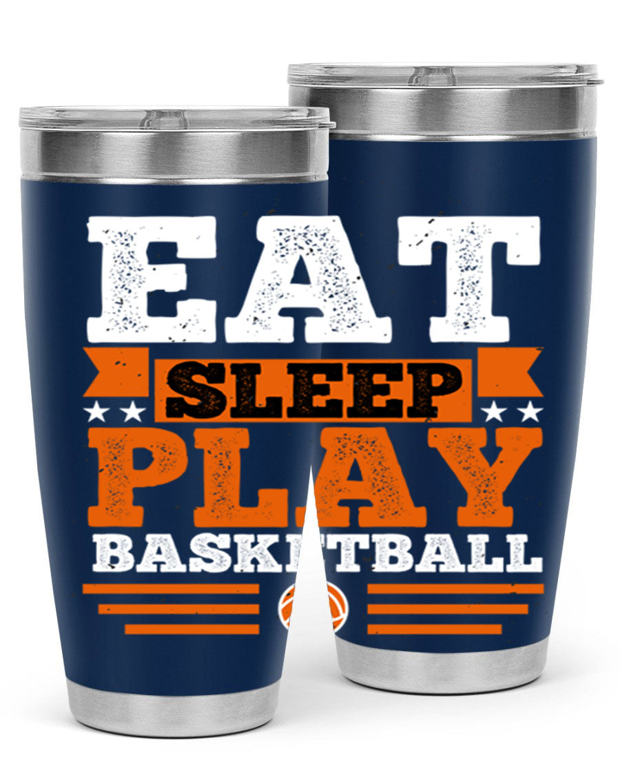 A stylish 20oz and 30oz stainless steel tumbler with 'Eat Sleep Play Volleyball' printed design, perfect for athletes.