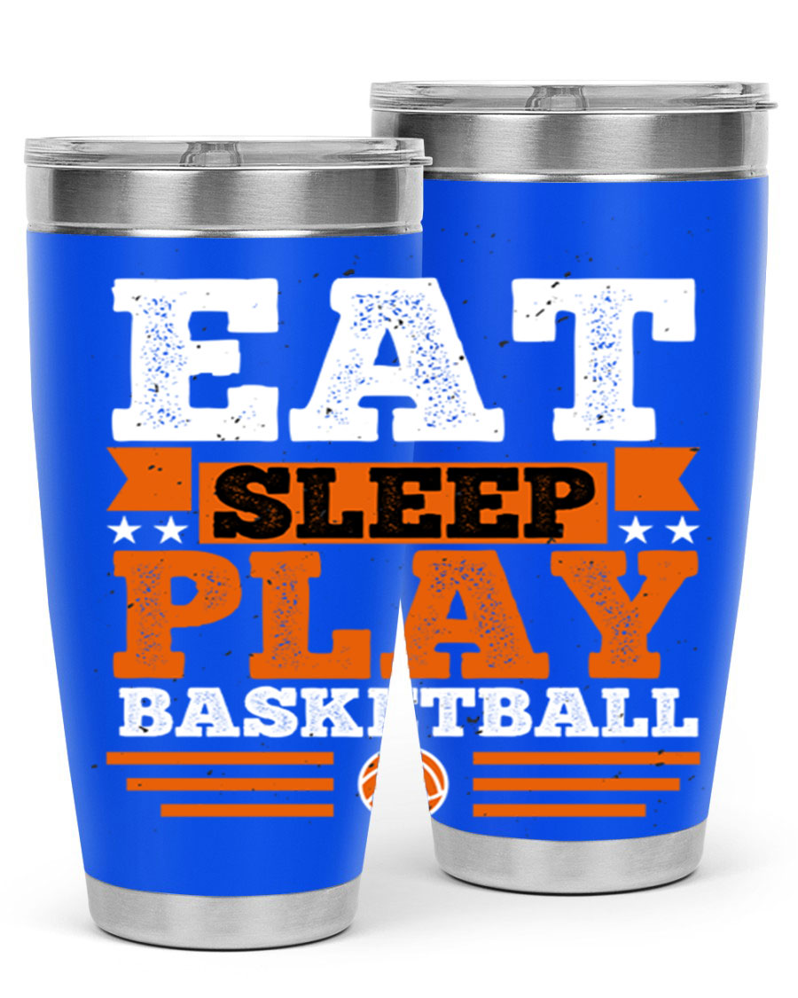 A stylish 20oz and 30oz stainless steel tumbler with 'Eat Sleep Play Volleyball' printed design, perfect for athletes.