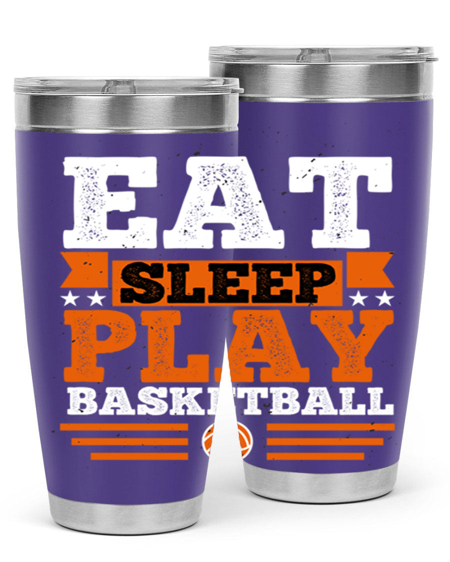 A stylish 20oz and 30oz stainless steel tumbler with 'Eat Sleep Play Volleyball' printed design, perfect for athletes.