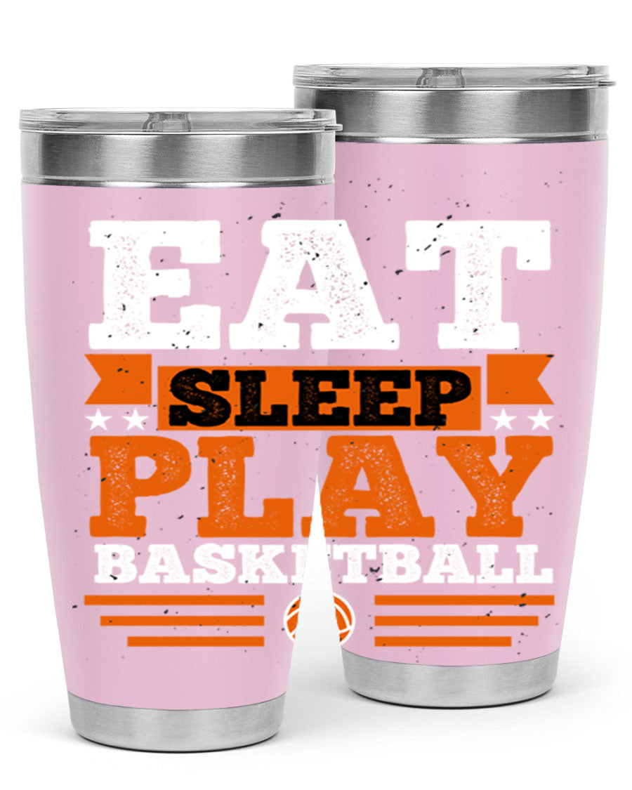 A stylish 20oz and 30oz stainless steel tumbler with 'Eat Sleep Play Volleyball' printed design, perfect for athletes.