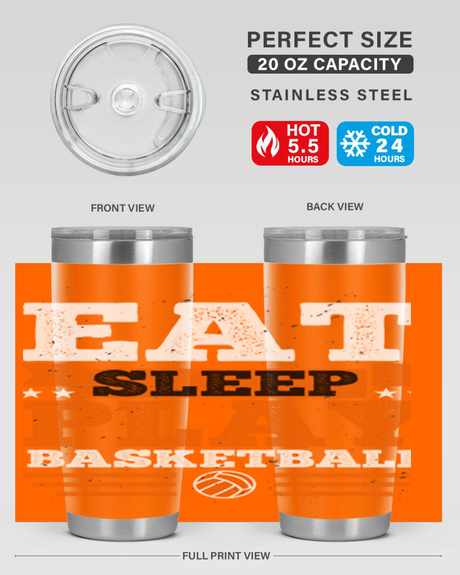 A stylish 20oz and 30oz stainless steel tumbler with 'Eat Sleep Play Volleyball' printed design, perfect for athletes.