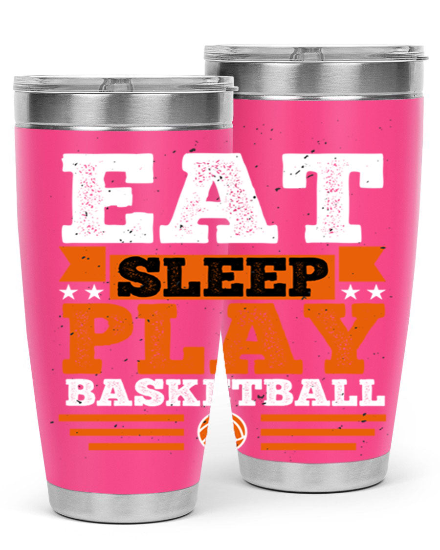 A stylish 20oz and 30oz stainless steel tumbler with 'Eat Sleep Play Volleyball' printed design, perfect for athletes.