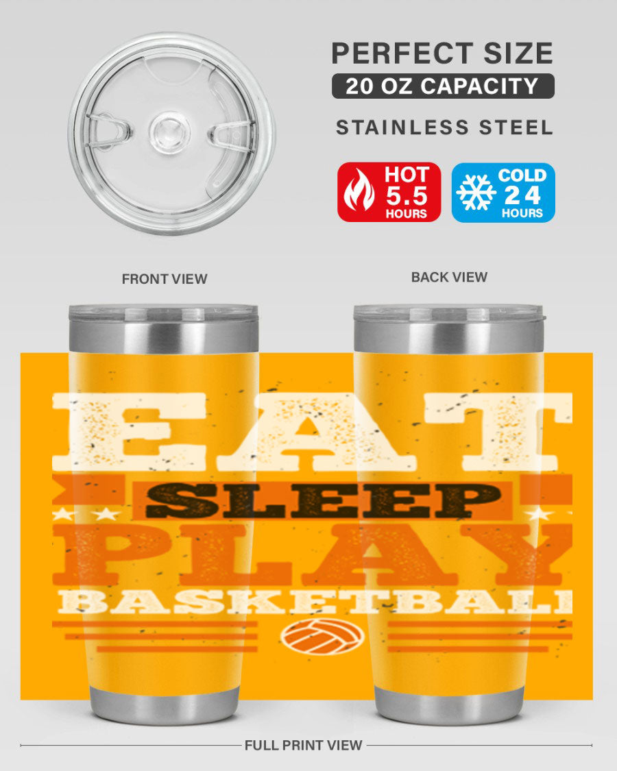 A stylish 20oz and 30oz stainless steel tumbler with 'Eat Sleep Play Volleyball' printed design, perfect for athletes.