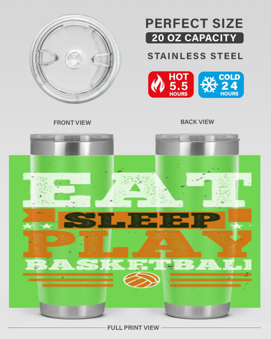 A stylish 20oz and 30oz stainless steel tumbler with 'Eat Sleep Play Volleyball' printed design, perfect for athletes.