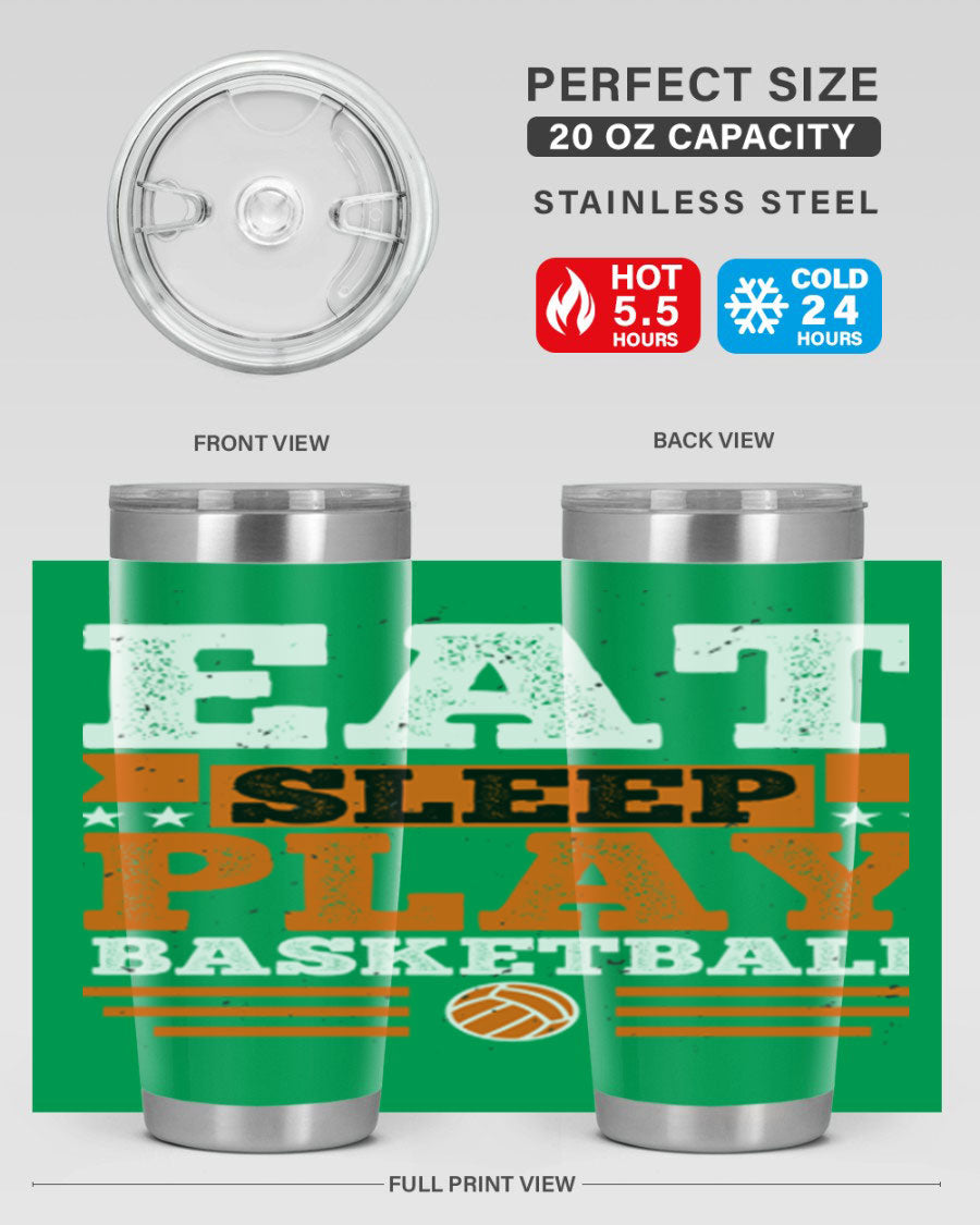 A stylish 20oz and 30oz stainless steel tumbler with 'Eat Sleep Play Volleyball' printed design, perfect for athletes.