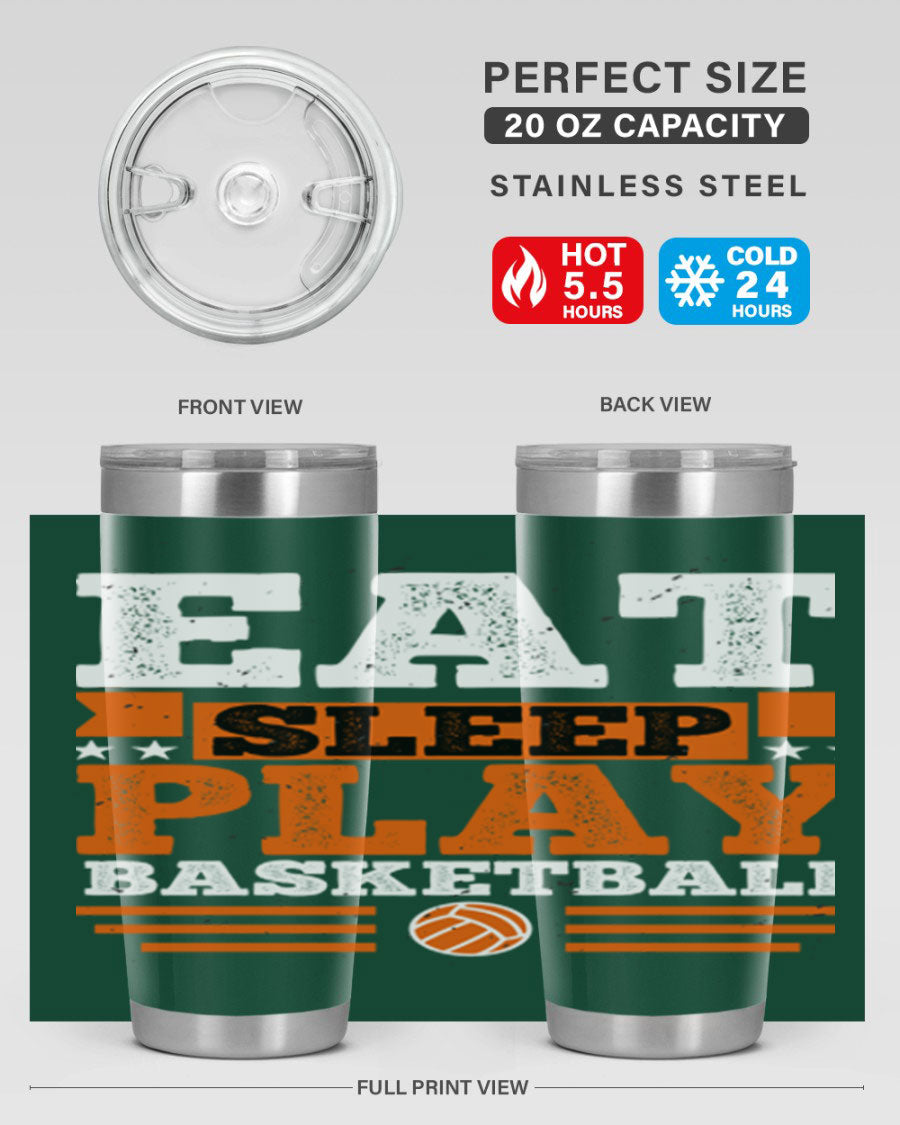 A stylish 20oz and 30oz stainless steel tumbler with 'Eat Sleep Play Volleyball' printed design, perfect for athletes.