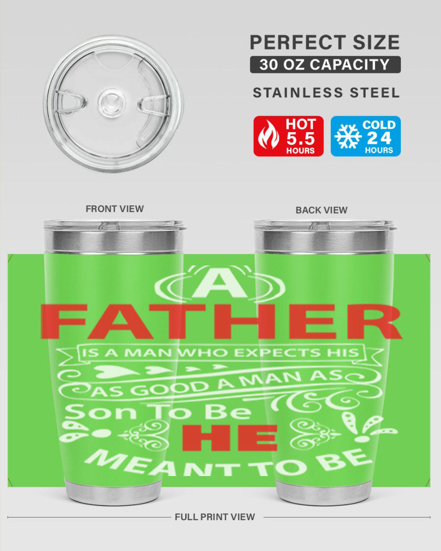 A Father 247# Tumbler in stainless steel with a drink-thru lid, showcasing its sleek design and double wall vacuum insulation.