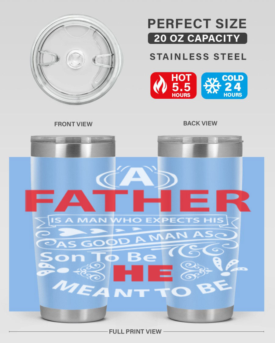 A Father 247# Tumbler in stainless steel with a drink-thru lid, showcasing its sleek design and double wall vacuum insulation.