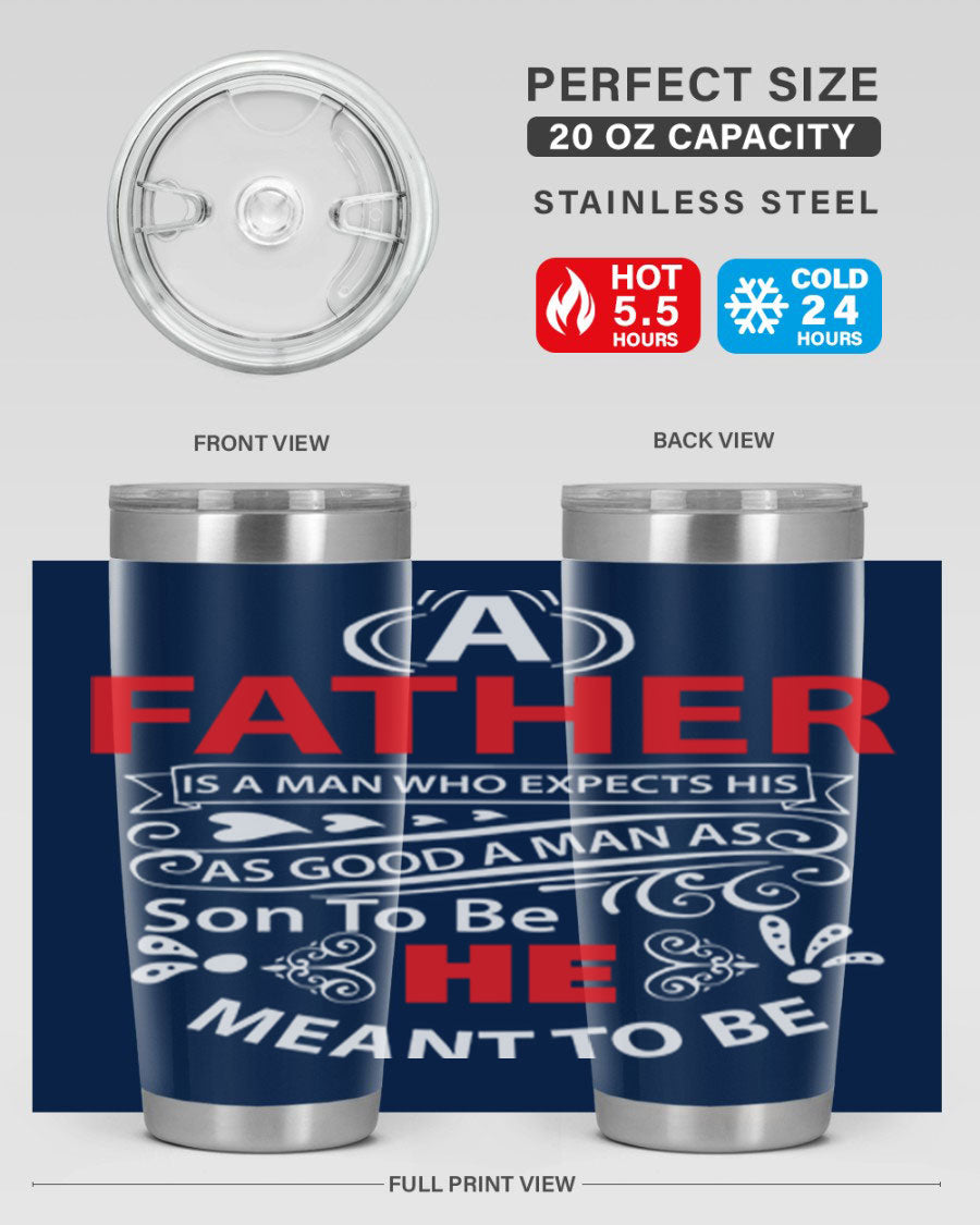 A Father 247# Tumbler in stainless steel with a drink-thru lid, showcasing its sleek design and double wall vacuum insulation.