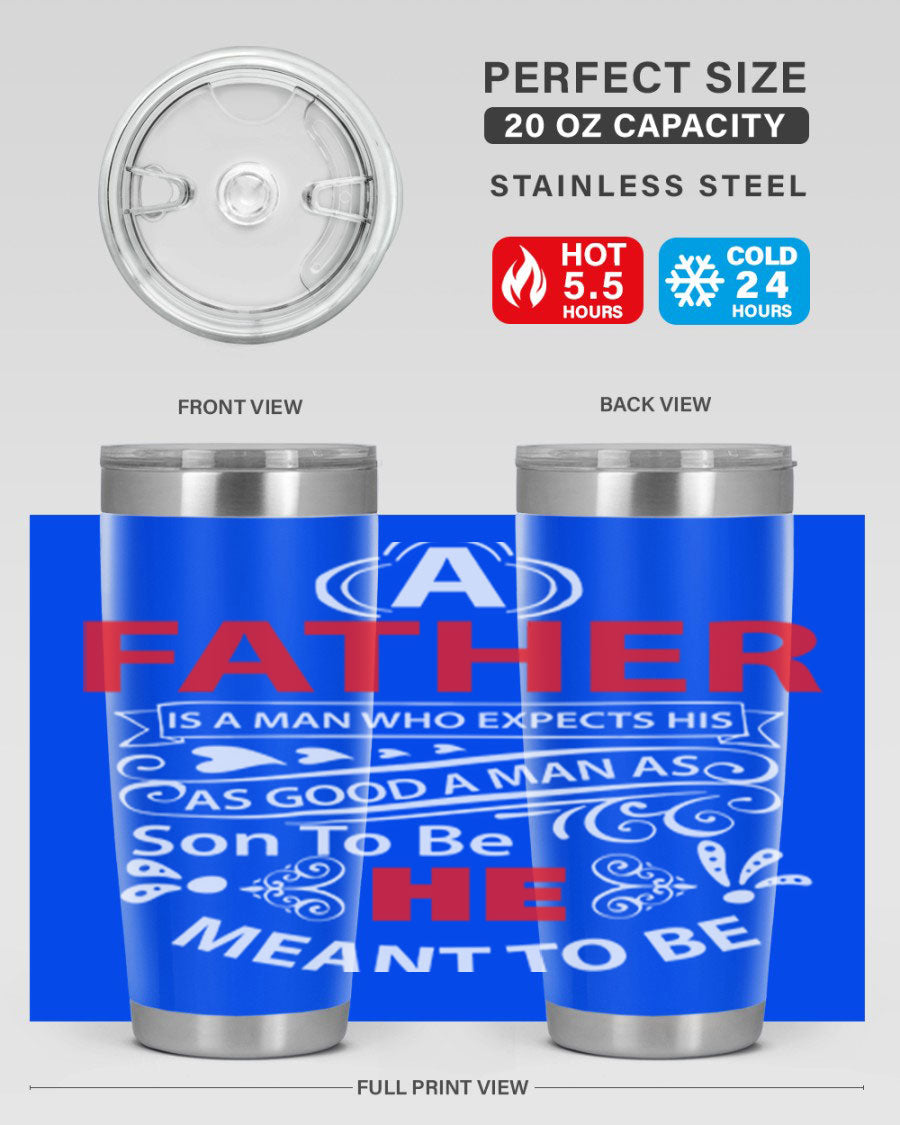 A Father 247# Tumbler in stainless steel with a drink-thru lid, showcasing its sleek design and double wall vacuum insulation.