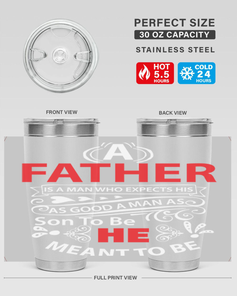 A Father 247# Tumbler in stainless steel with a drink-thru lid, showcasing its sleek design and double wall vacuum insulation.