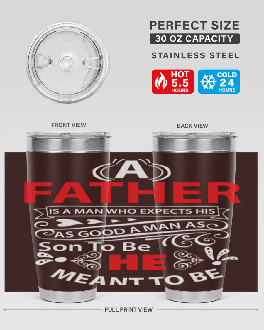 A Father 247# Tumbler in stainless steel with a drink-thru lid, showcasing its sleek design and double wall vacuum insulation.