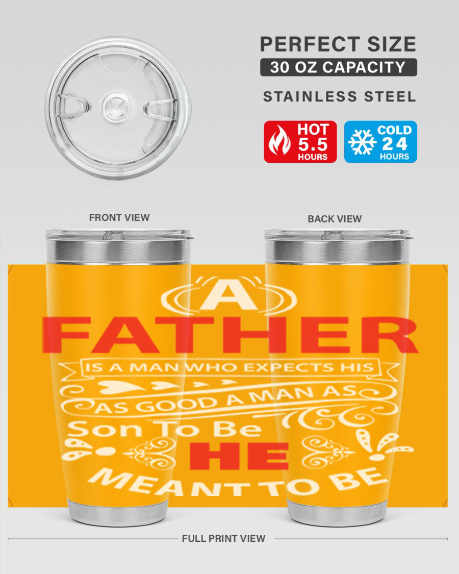 A Father 247# Tumbler in stainless steel with a drink-thru lid, showcasing its sleek design and double wall vacuum insulation.