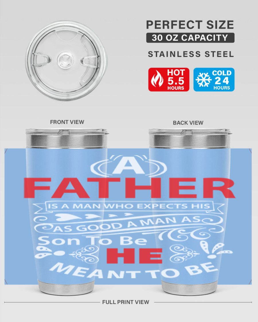 A Father 247# Tumbler in stainless steel with a drink-thru lid, showcasing its sleek design and double wall vacuum insulation.