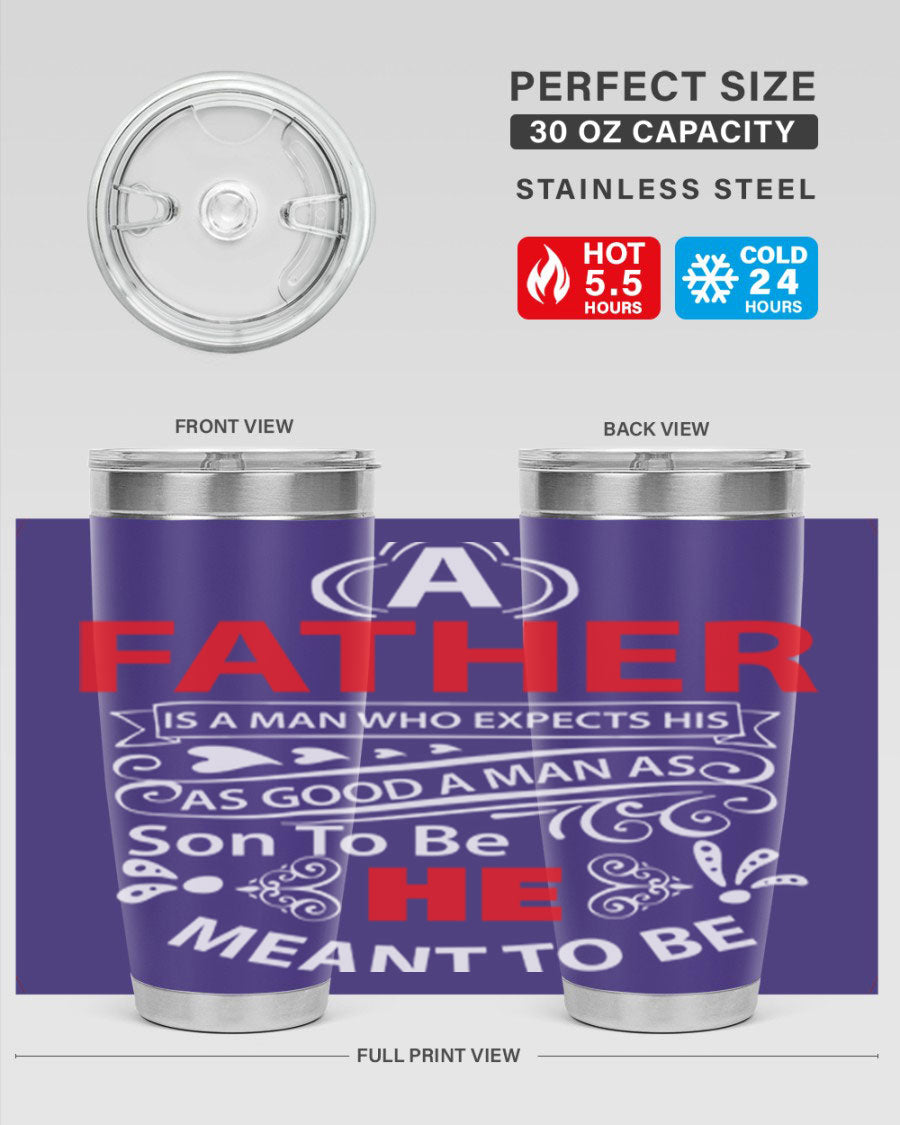 A Father 247# Tumbler in stainless steel with a drink-thru lid, showcasing its sleek design and double wall vacuum insulation.