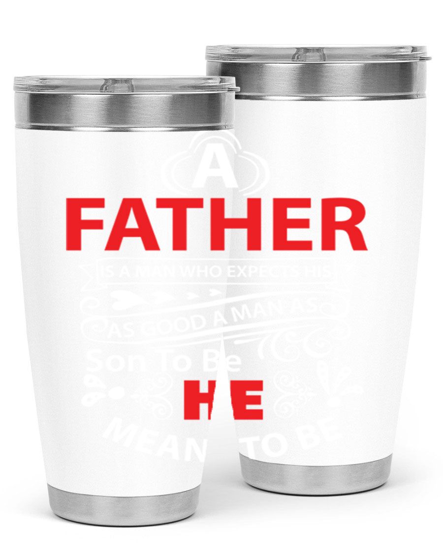 A Father 247# Tumbler in stainless steel with a drink-thru lid, showcasing its sleek design and double wall vacuum insulation.