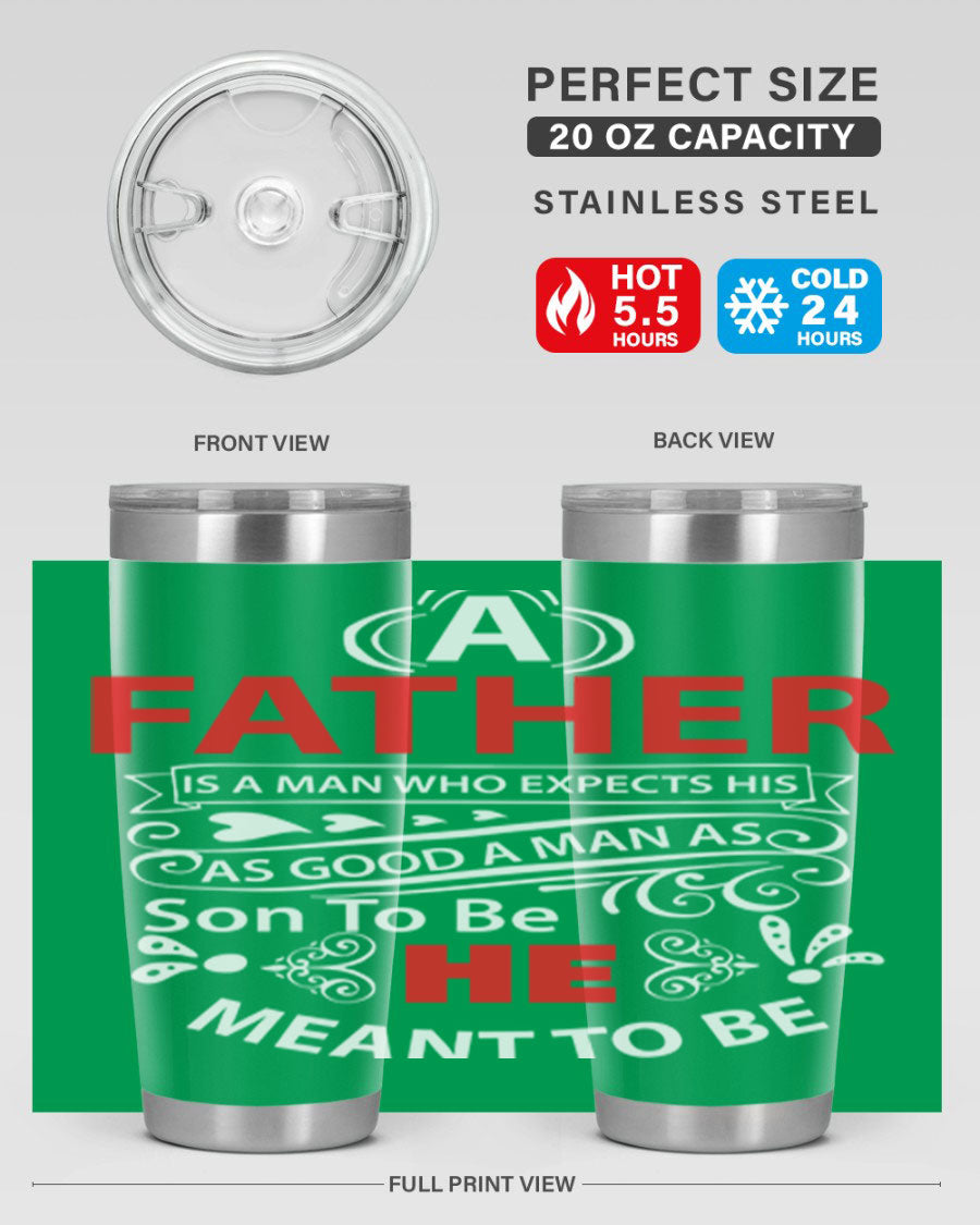 A Father 247# Tumbler in stainless steel with a drink-thru lid, showcasing its sleek design and double wall vacuum insulation.