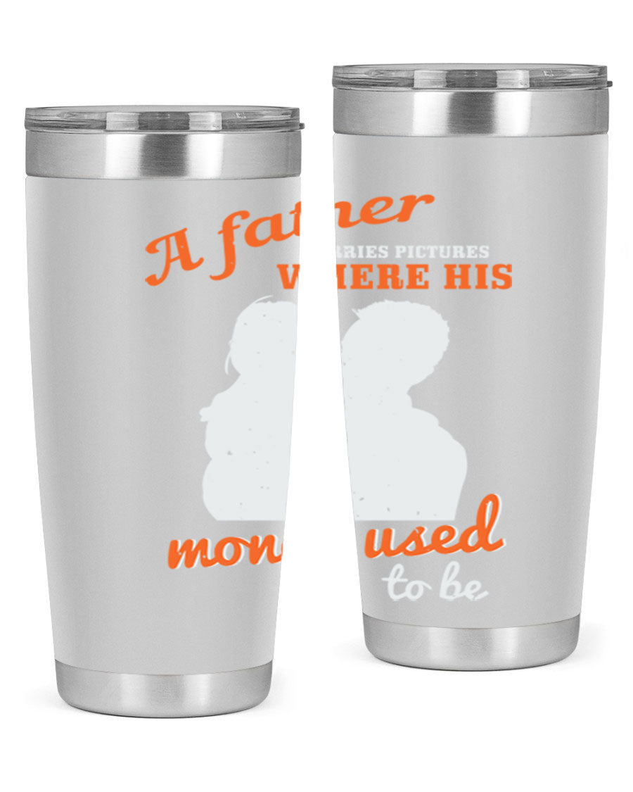 A Father Carries Pictures 273# Tumbler in stainless steel, showcasing its double wall vacuum design and drink-thru lid.