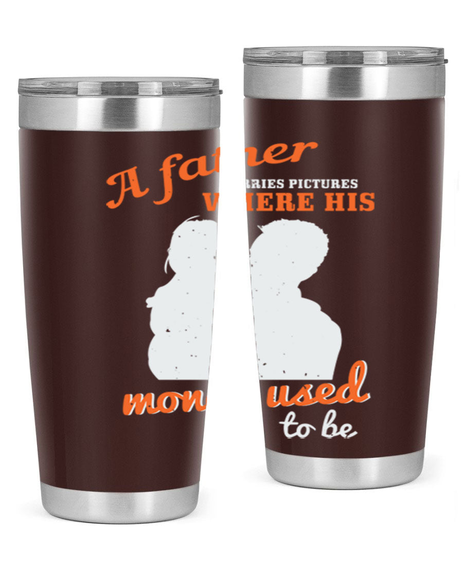 A Father Carries Pictures 273# Tumbler in stainless steel, showcasing its double wall vacuum design and drink-thru lid.