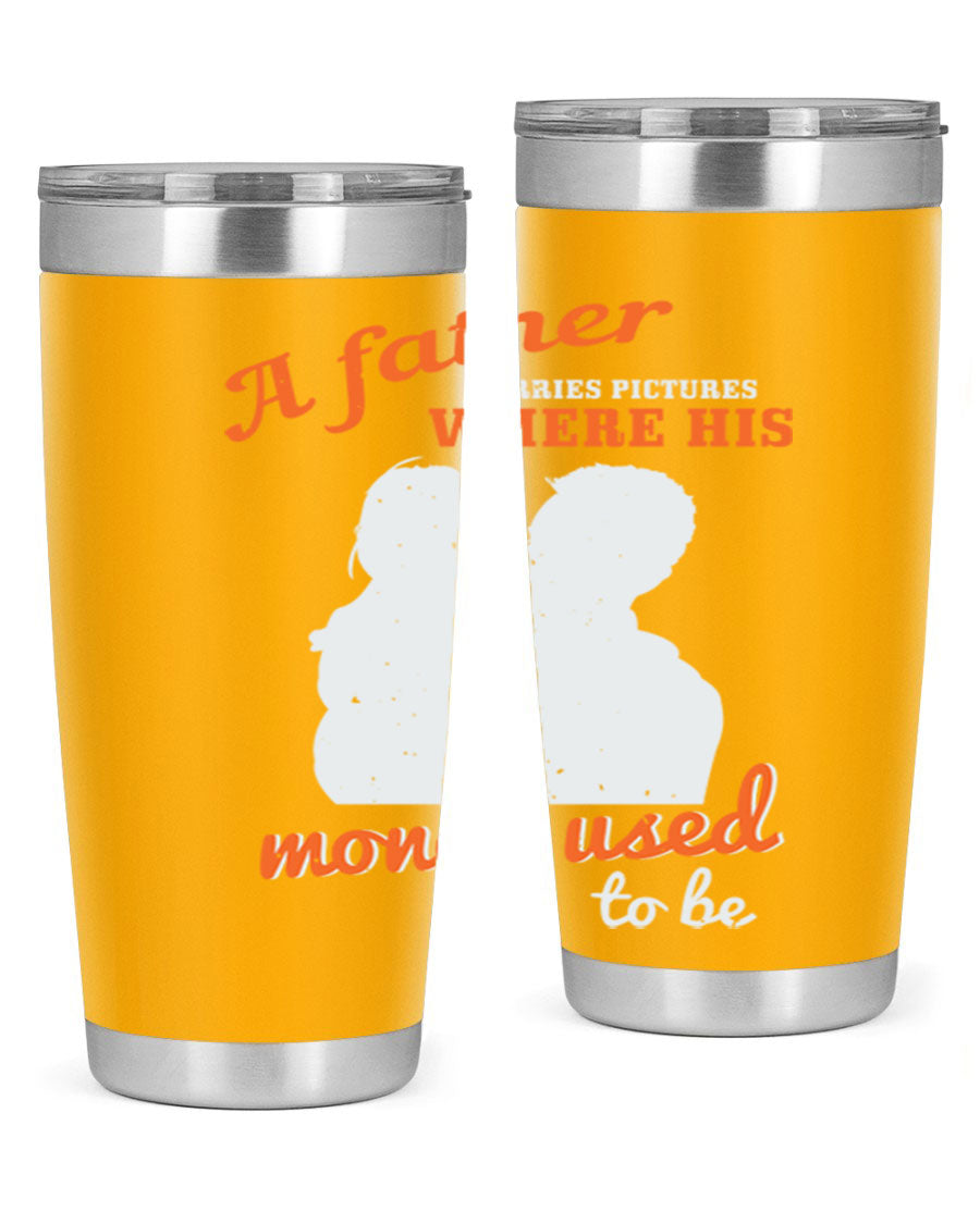 A Father Carries Pictures 273# Tumbler in stainless steel, showcasing its double wall vacuum design and drink-thru lid.