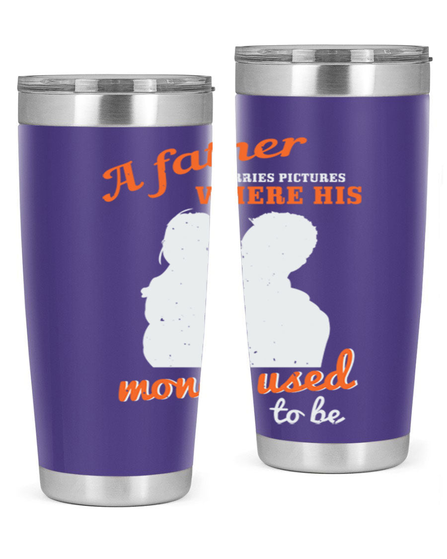 A Father Carries Pictures 273# Tumbler in stainless steel, showcasing its double wall vacuum design and drink-thru lid.