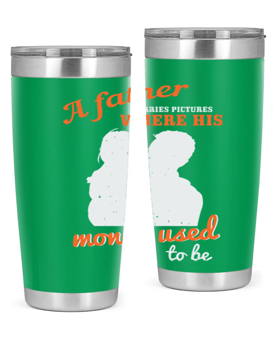 A Father Carries Pictures 273# Tumbler in stainless steel, showcasing its double wall vacuum design and drink-thru lid.