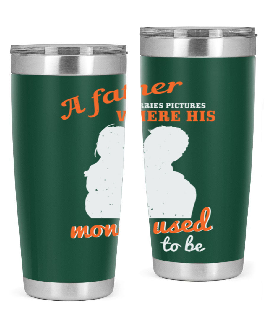 A Father Carries Pictures 273# Tumbler in stainless steel, showcasing its double wall vacuum design and drink-thru lid.