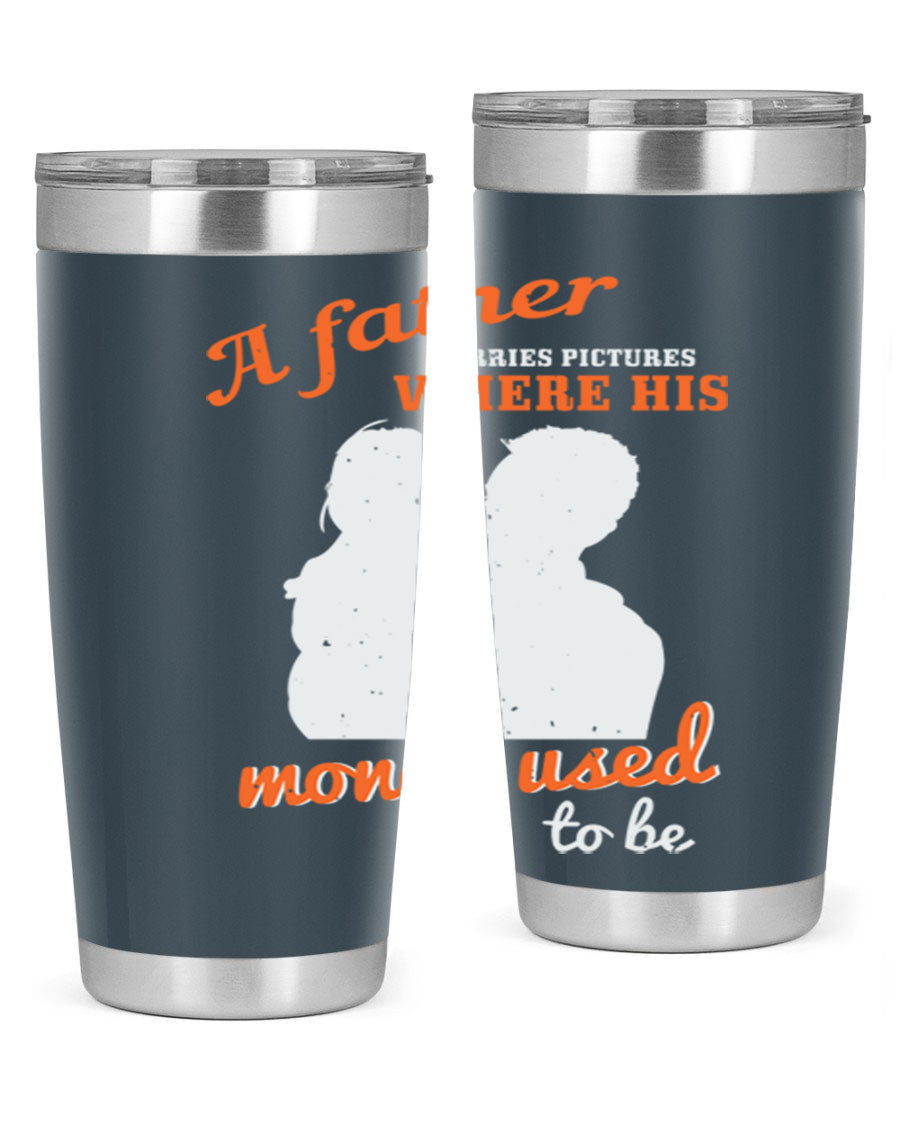 A Father Carries Pictures 273# Tumbler in stainless steel, showcasing its double wall vacuum design and drink-thru lid.