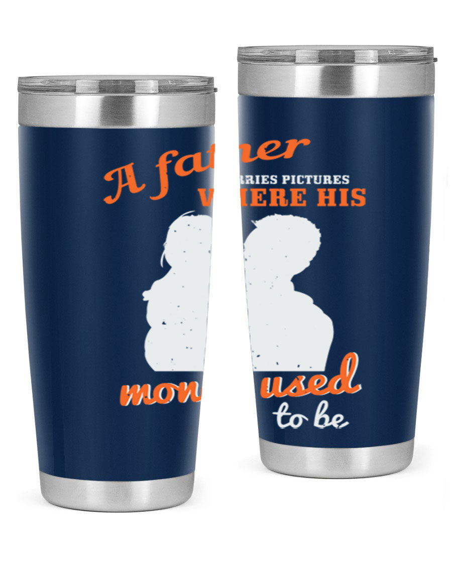 A Father Carries Pictures 273# Tumbler in stainless steel, showcasing its double wall vacuum design and drink-thru lid.