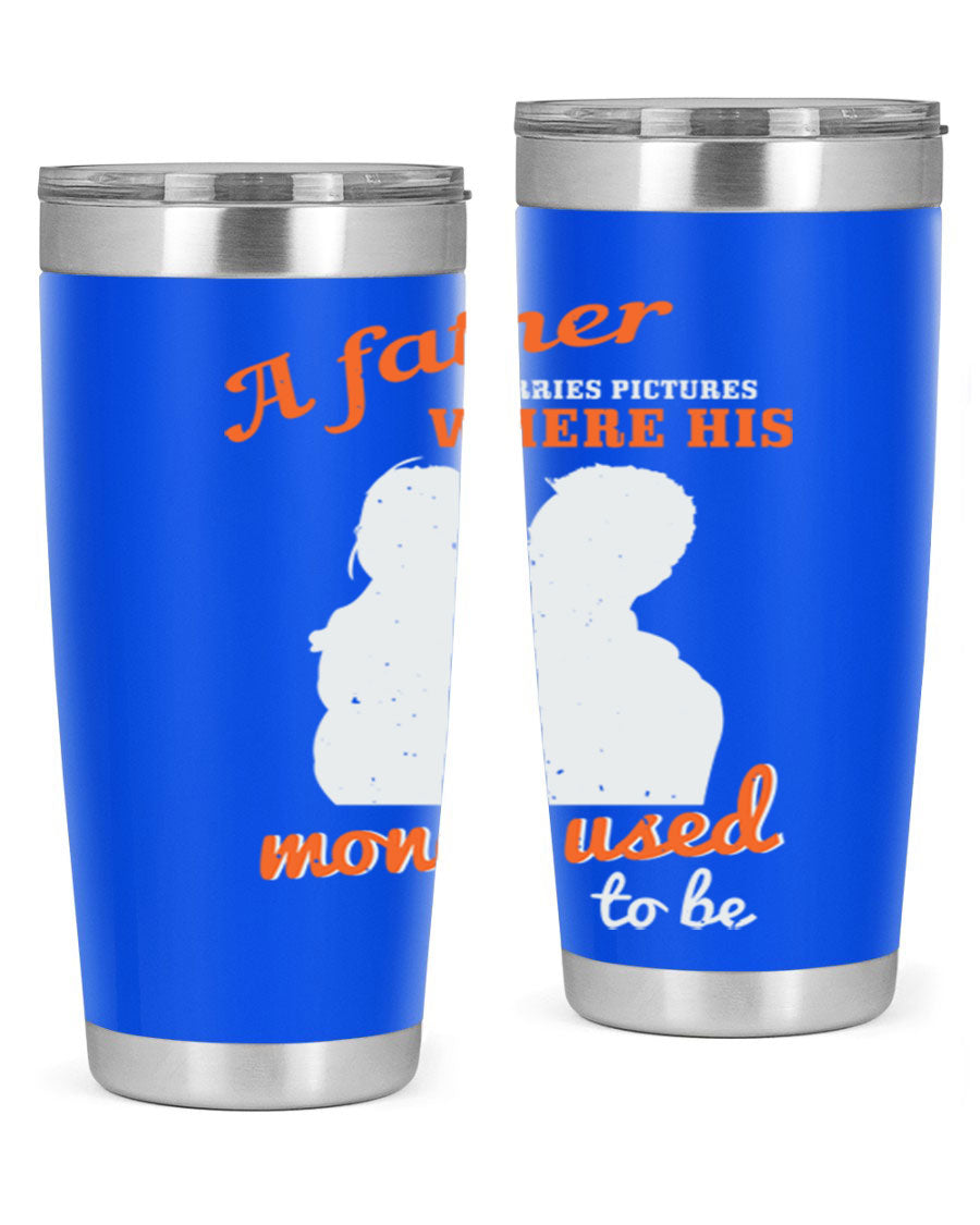 A Father Carries Pictures 273# Tumbler in stainless steel, showcasing its double wall vacuum design and drink-thru lid.